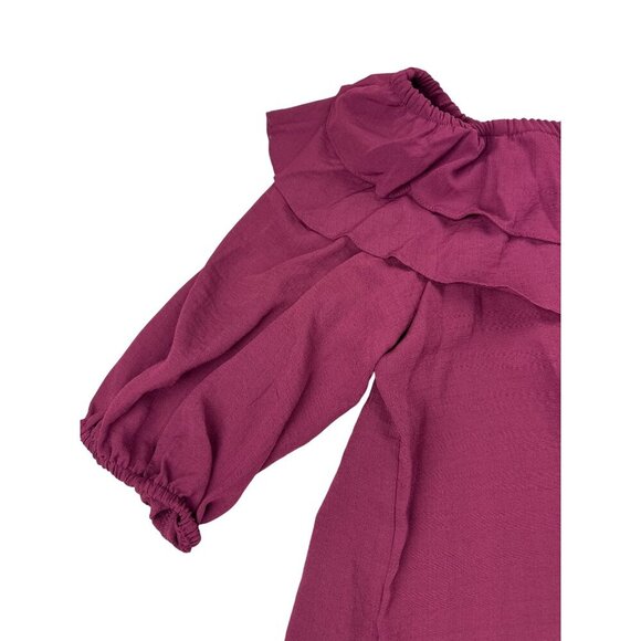 Vince Camuto Women's Top Burgundy Ruffle Pop Over Short Sleeve Plus Size 3X NEW - Picture 2 of 9